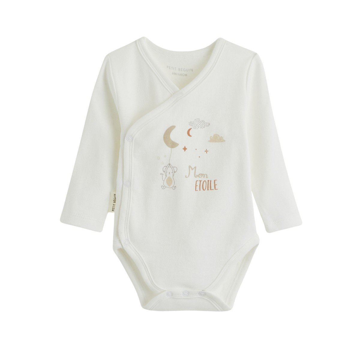 Lot de 2 bodies bébé manches longues ouverture croisée Eliah ecru, PETIT BEGUIN
