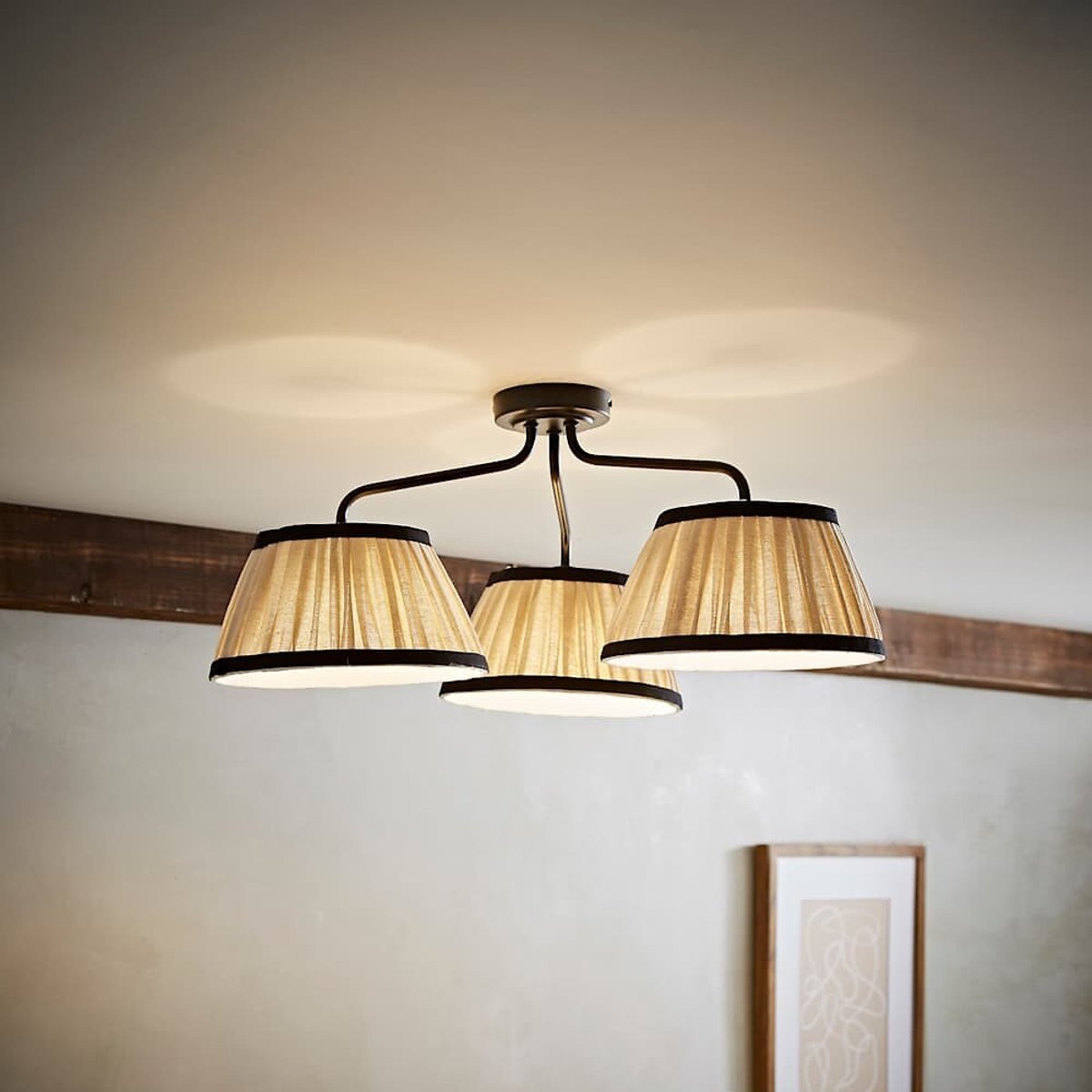 Clarissa 3-Light Ceiling Light with Linen Pleated Shades black, SO'HOME