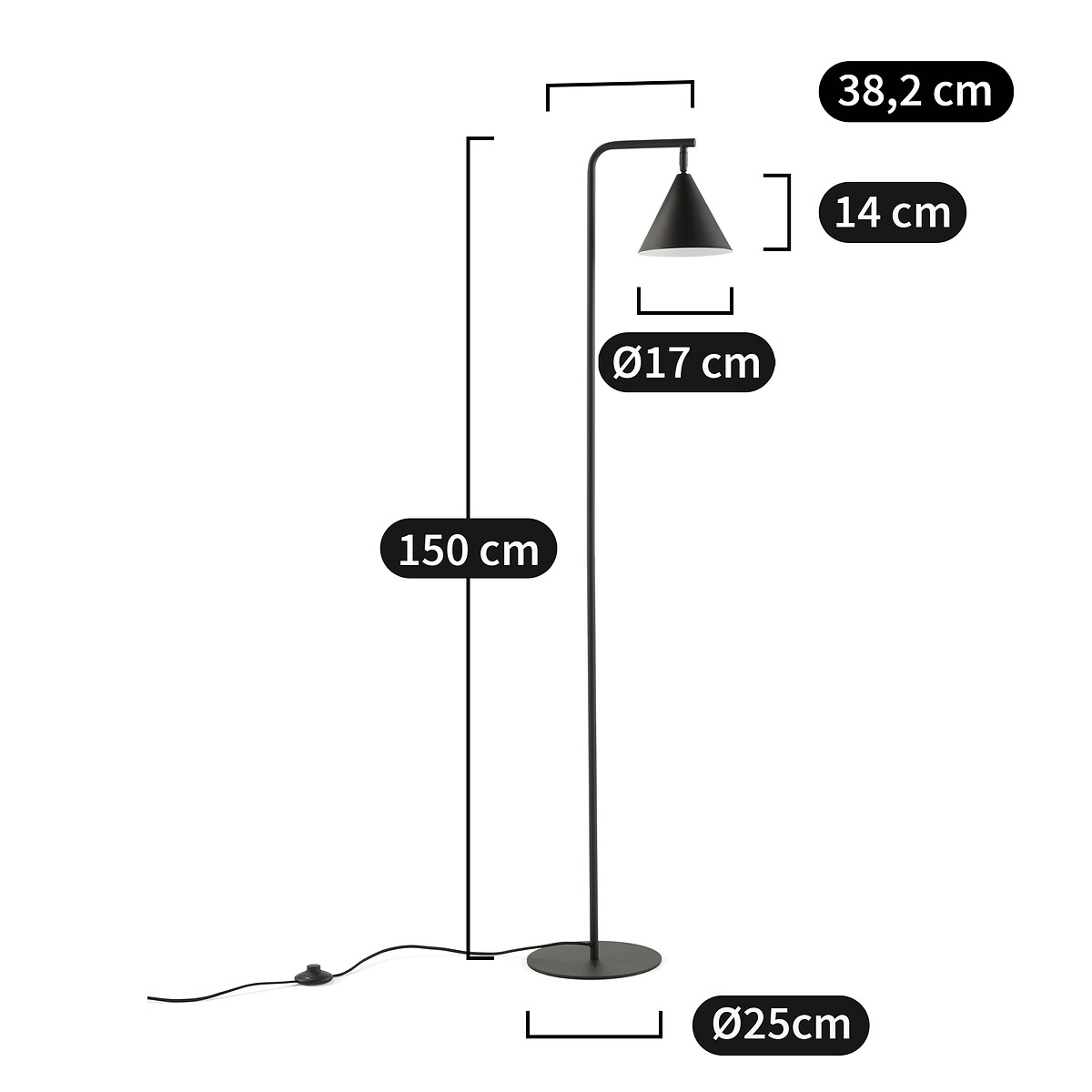 Lampadaire orientable en métal fer, Hiba noir, LA REDOUTE INTERIEURS