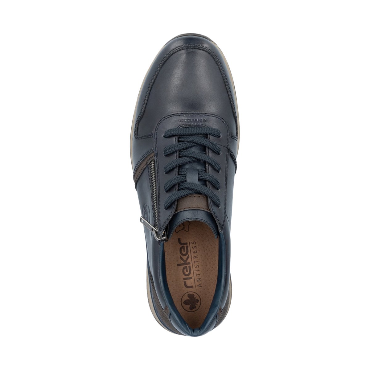 Sneakers en cuir bleu marine avec semelle à talon plat et zip latéral bleu marine, RIEKER