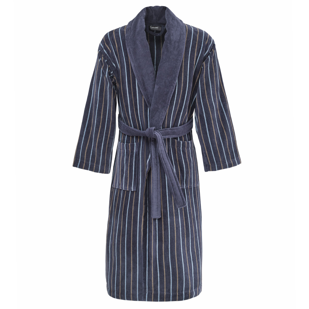 Peignoirs mixte col châle velours 420 g/m² BREDA bleu foncé, SENSEI MAISON