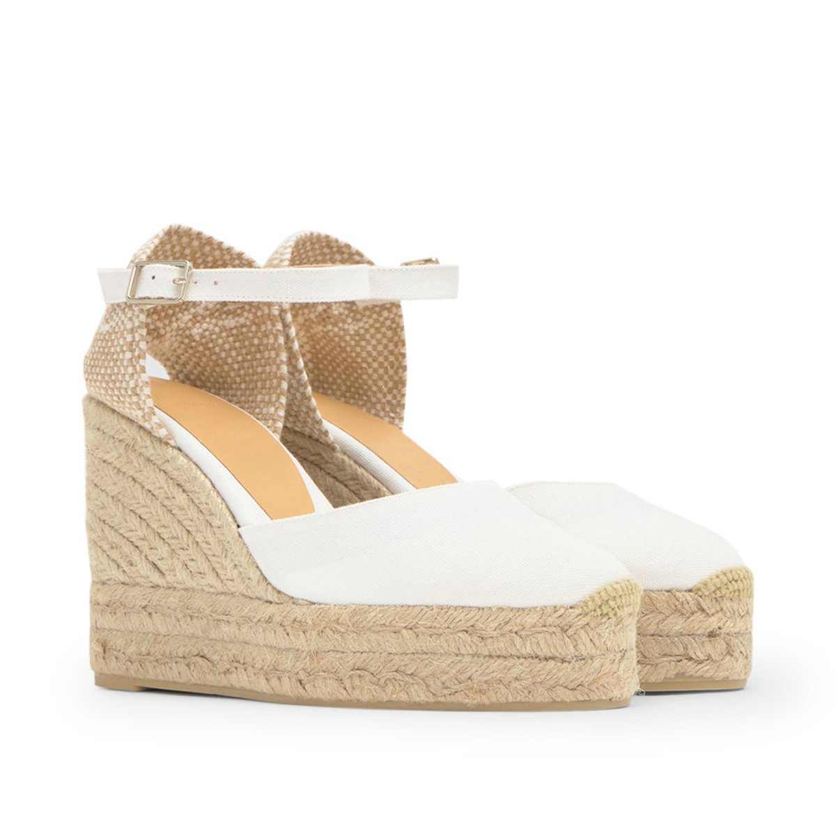 Espadrilles compensées à bride cheville et talon tressé CAROL EXTRA PLATFORM blanc, CASTANER