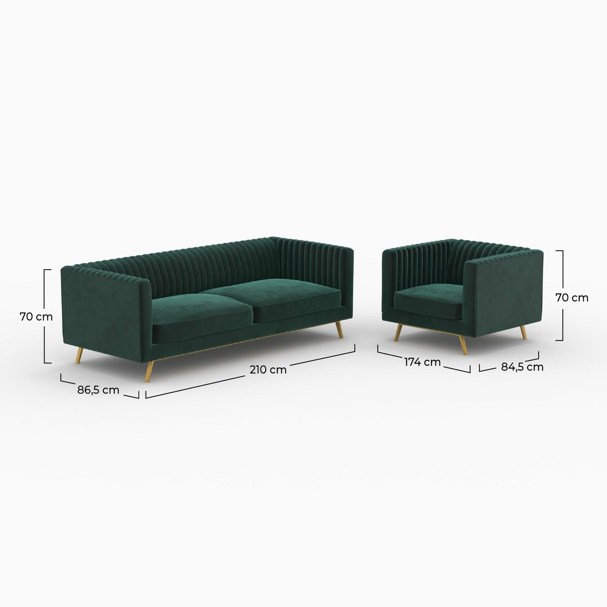 Ensemble canapé et fauteuil en velours 4 places - GATSBY vert, MAISON PAVANE