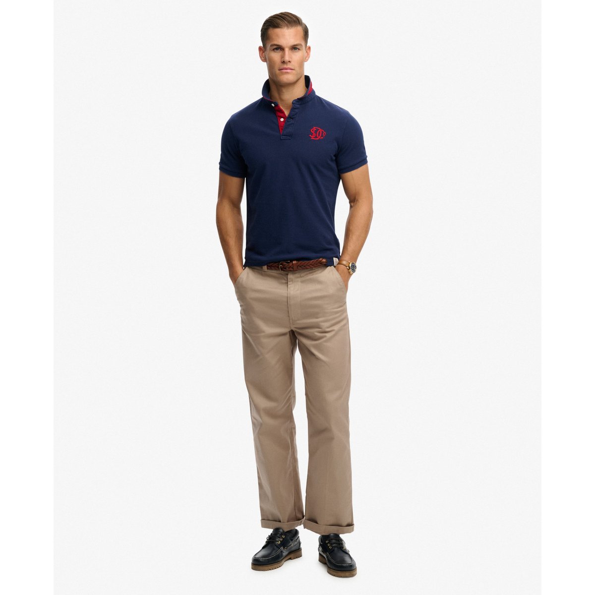 Polo Piqué Monogram bleu marine intense/rouge, SUPERDRY