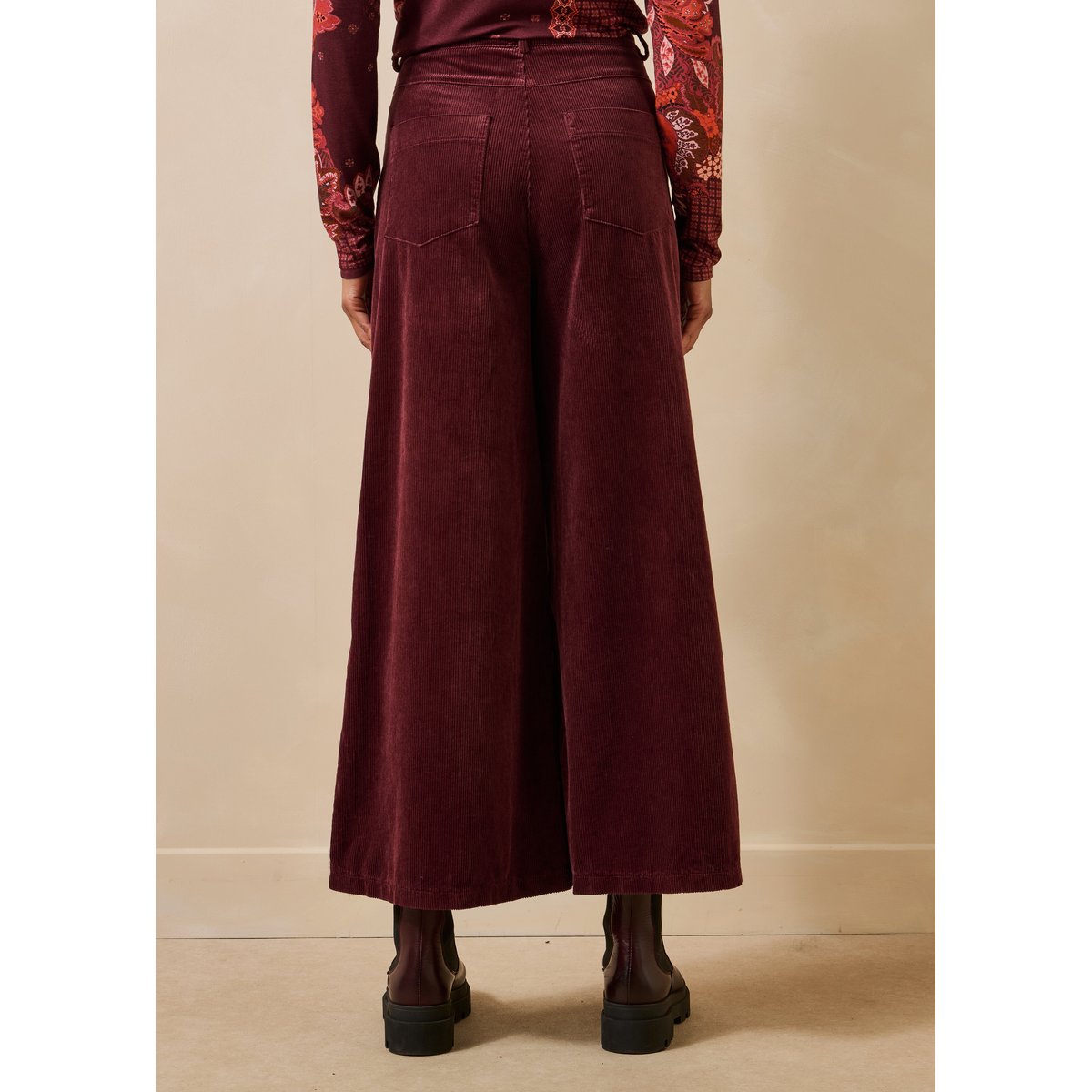 Pantalon large en velours côtelé bordeaux, LA FEE MARABOUTEE