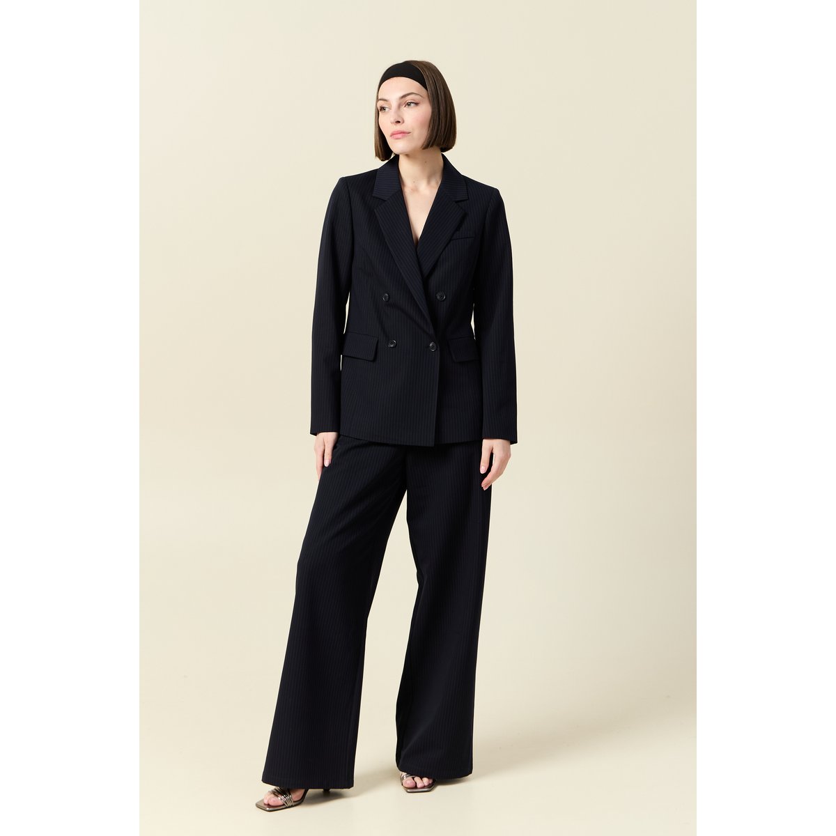 Blazer manches longues col tailleur bleu marine, BONOBO