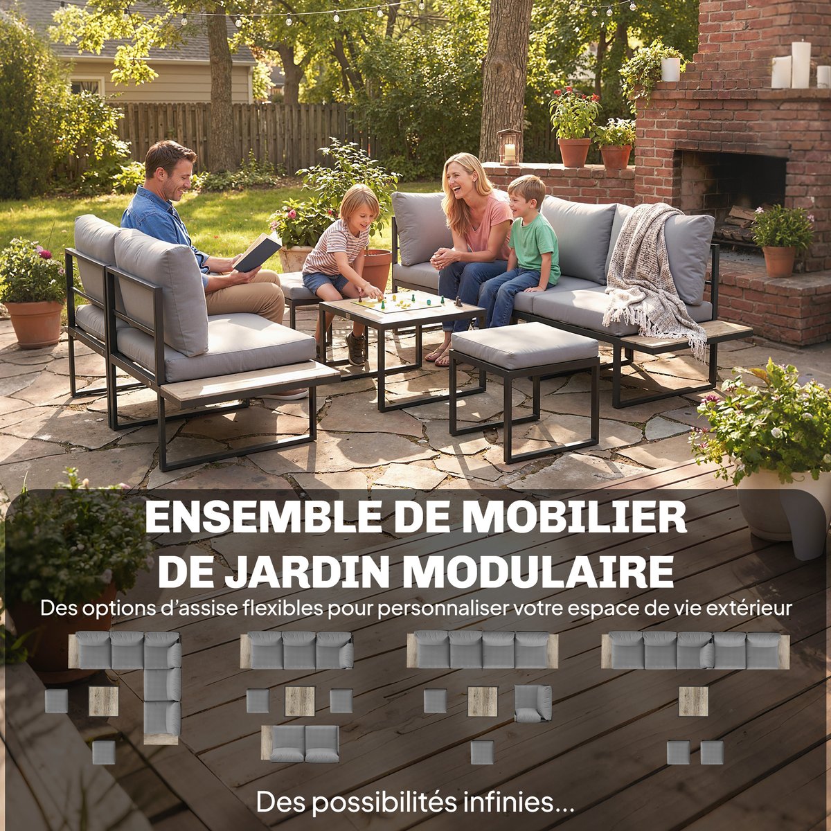 Ensemble de canapés de jardin Acier Gris gris, OUTSUNNY