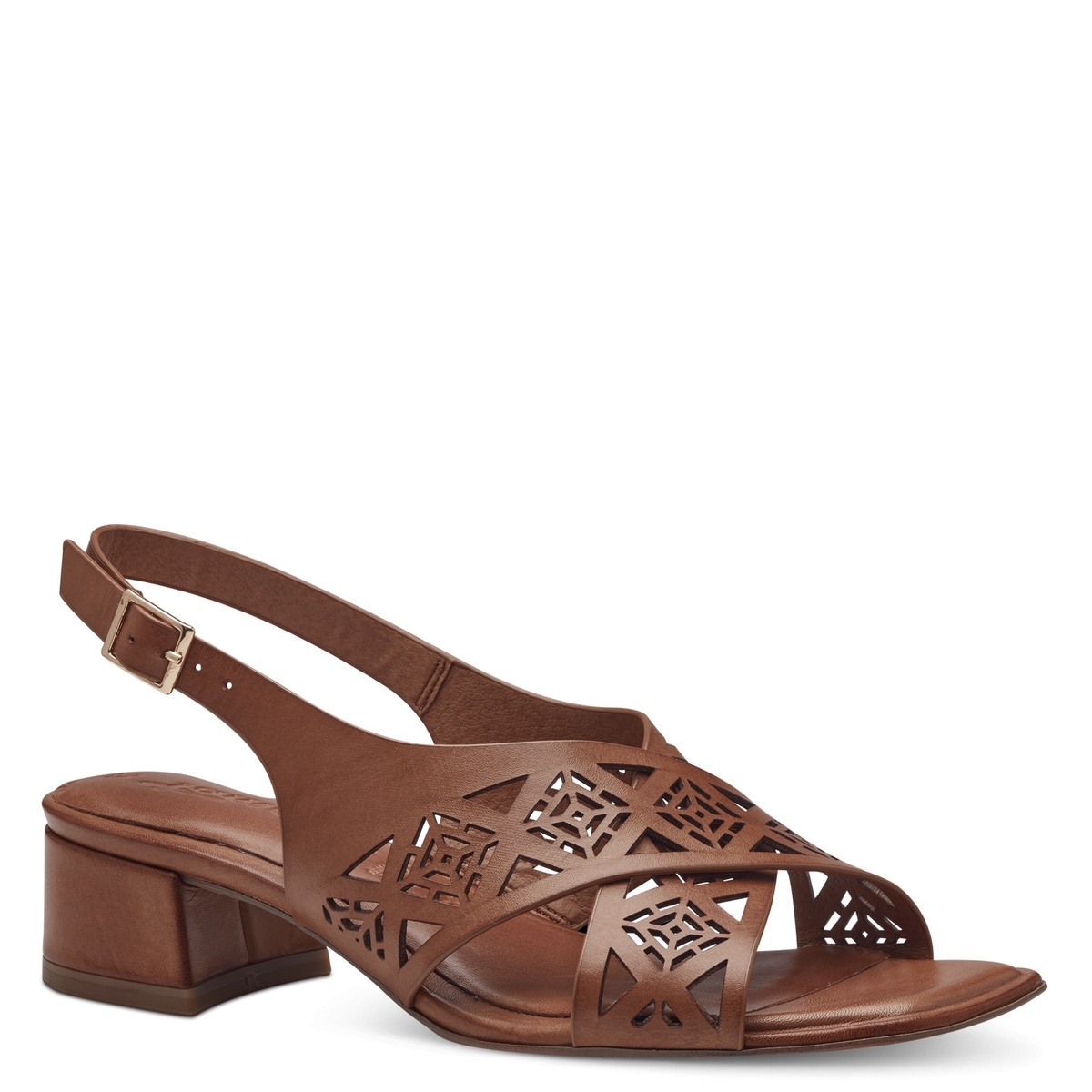 Sandale à talon en cuir marron noix, TAMARIS