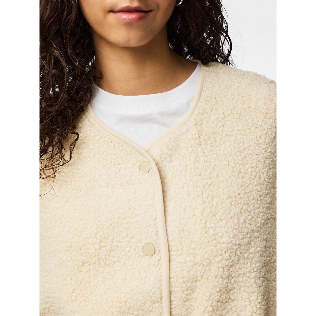 Gilet senza maniche in sherpa beige, PIECES