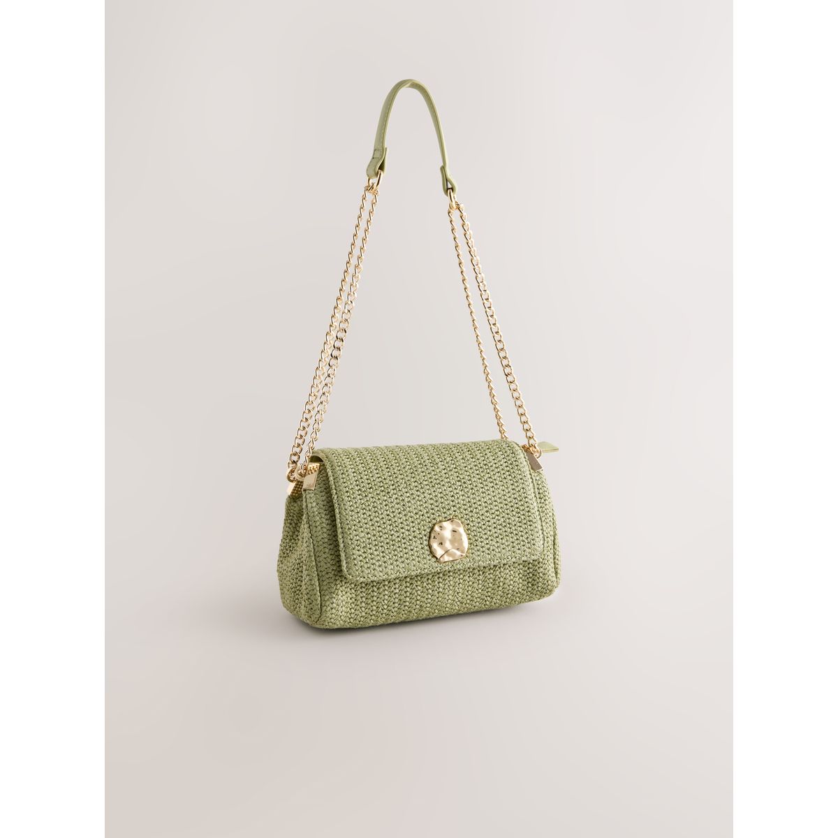 Sac porté épaule effet raphia finition métal vert, NEXT