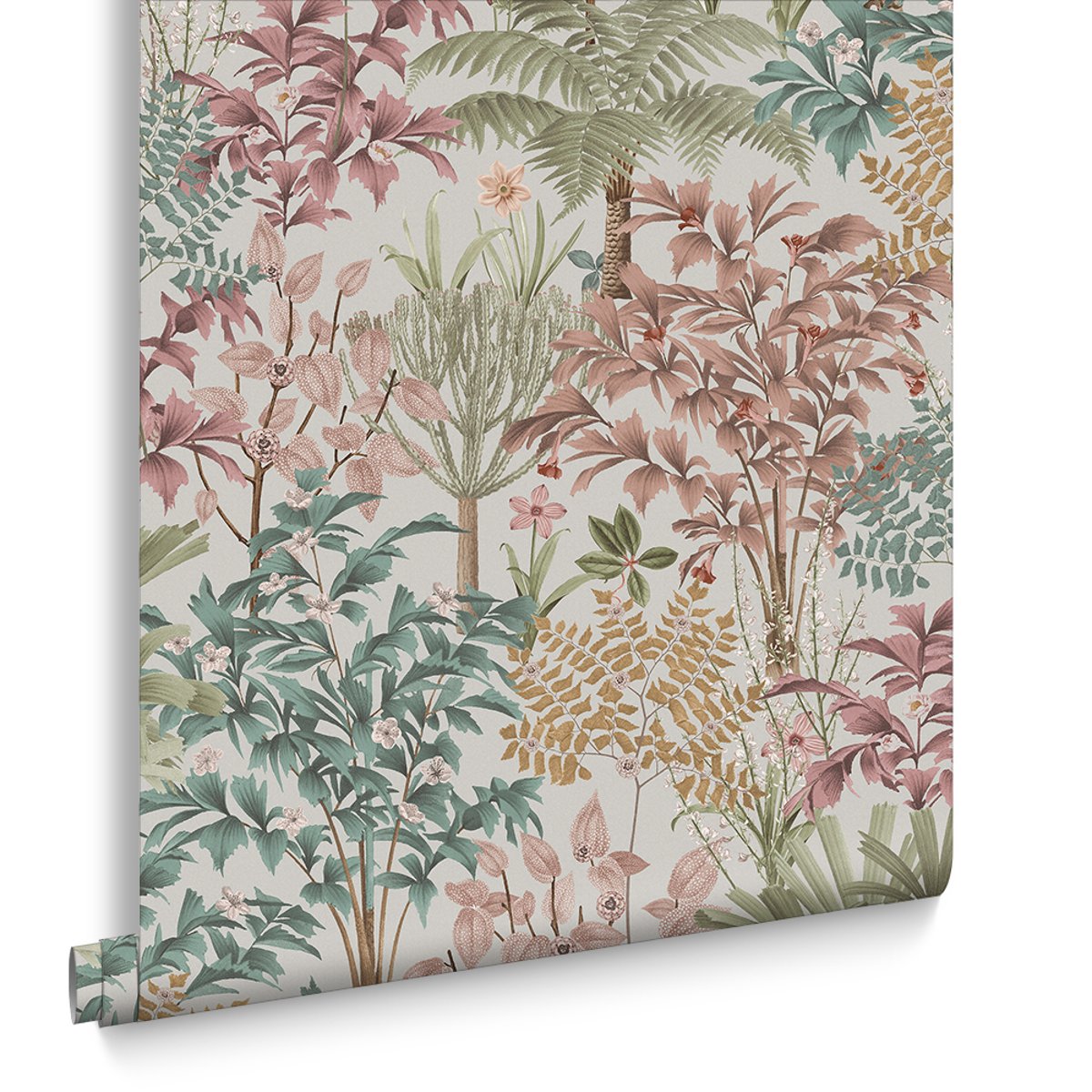 Papier peint Jardin Botanique vieux rose, vert sauge, beige grisé, GRAHAM ET BROWN