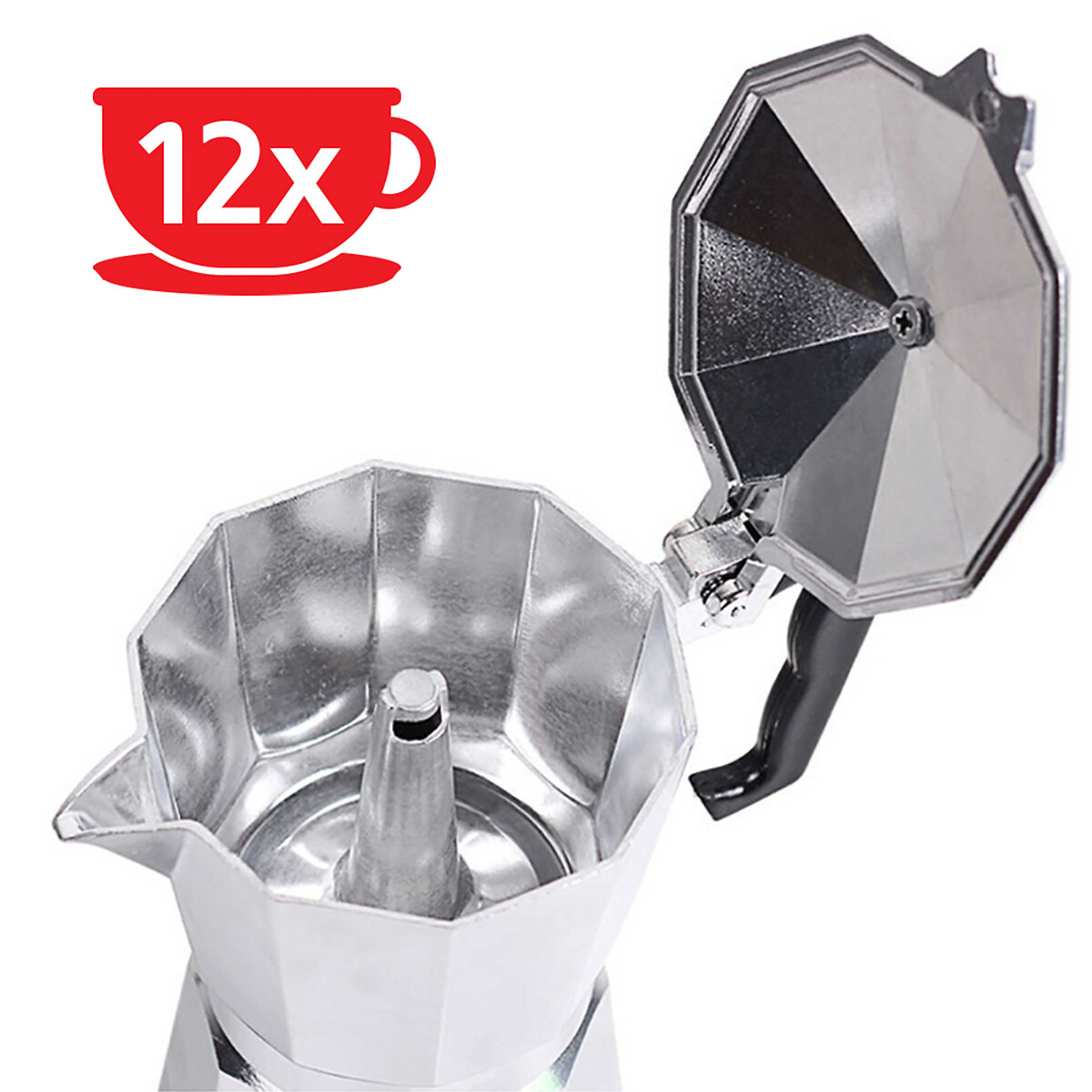 Cafeteira Moka Pot 12, HAEGER cinza-metal, HAEGER