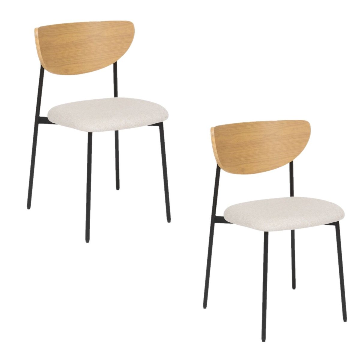 Chaise avec dossier bois et pieds métal beige, ATMOSPHERA