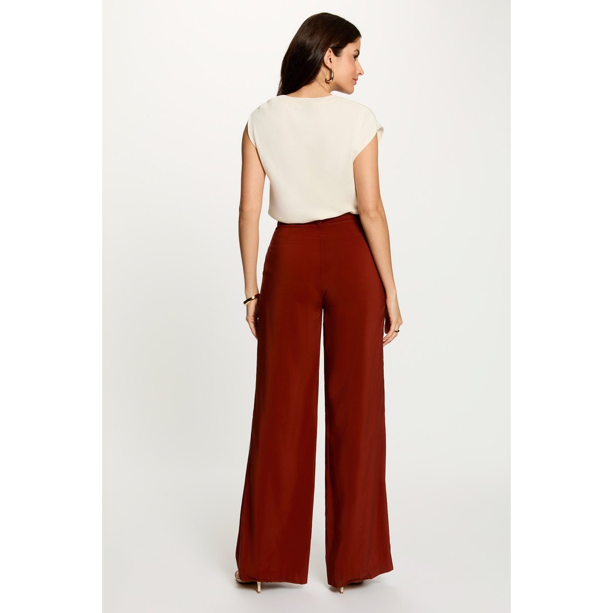 Pantalon large fluide marron cognac, MORGAN
