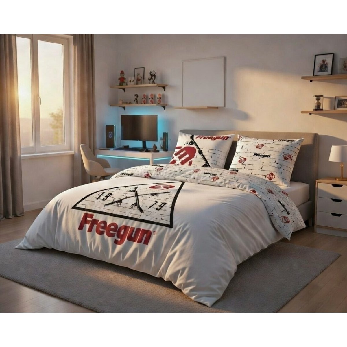Parure de lit coton, FREEGUN SKATEBOARD blanc, FREEGUN