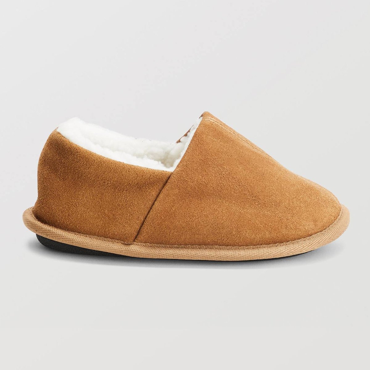 Chaussons en cuir fourrés camel, MONOPRIX