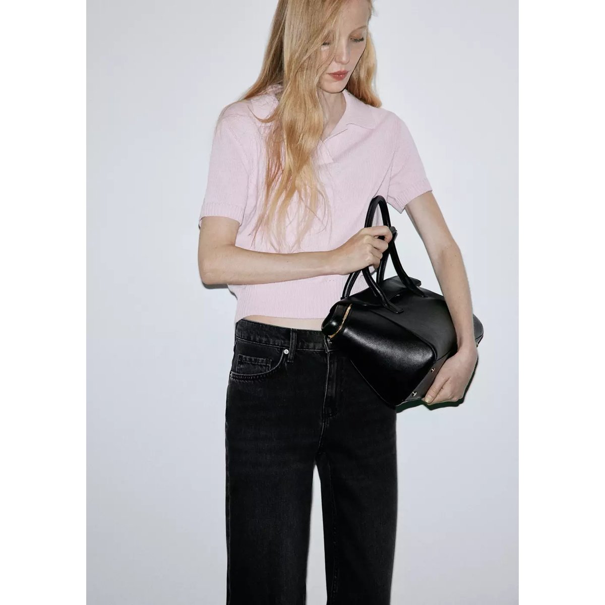 Jean droit regular waist black denim, MANGO