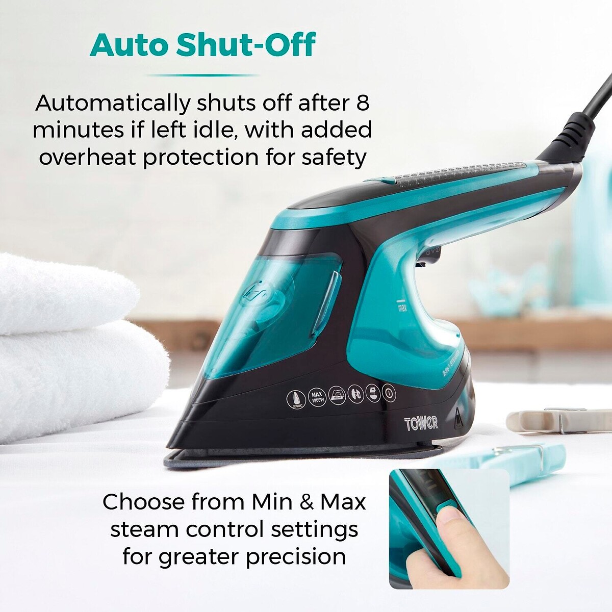 2-in-1 Garment Steamer and Iron - T22031TL blue, TOWER
