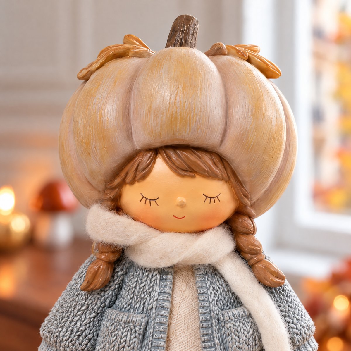 Figurine fillette de noël décorative artificielle H19 PUMPKIN beige, SIA