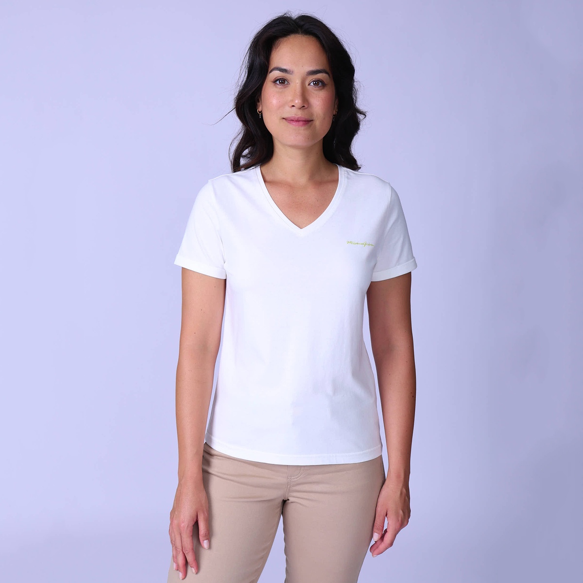 T-shirt col V ecru, MISE AU GREEN