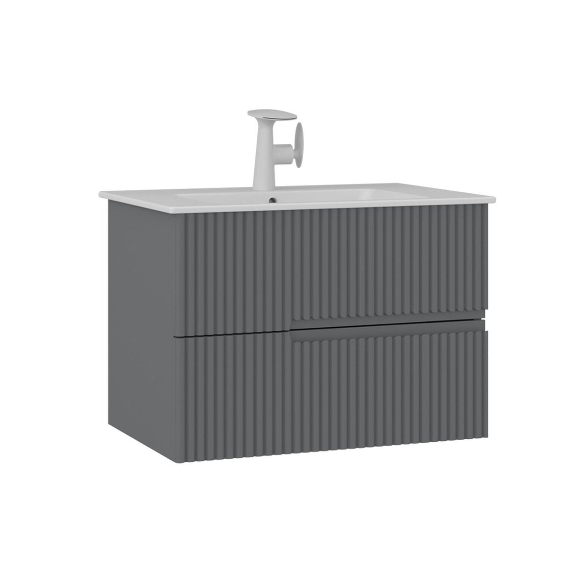 Meuble vasque 2 tiroirs rainurés 70 cm RIVIA gris, PIER IMPORT