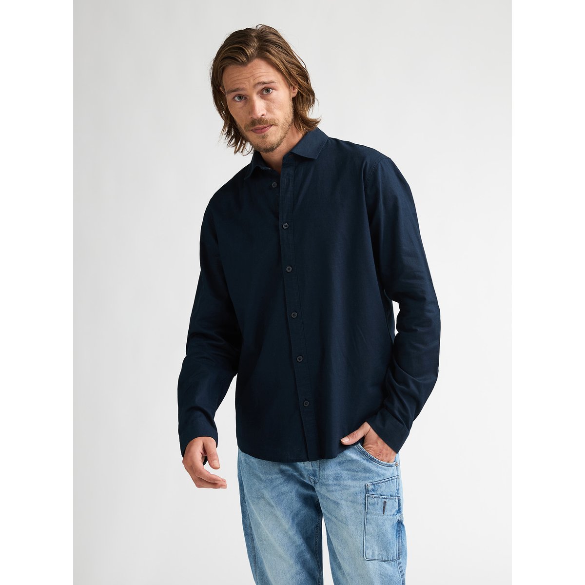 Chemise en mélange de lin uni canyonero bleu navy blue, PETROL INDUSTRIES