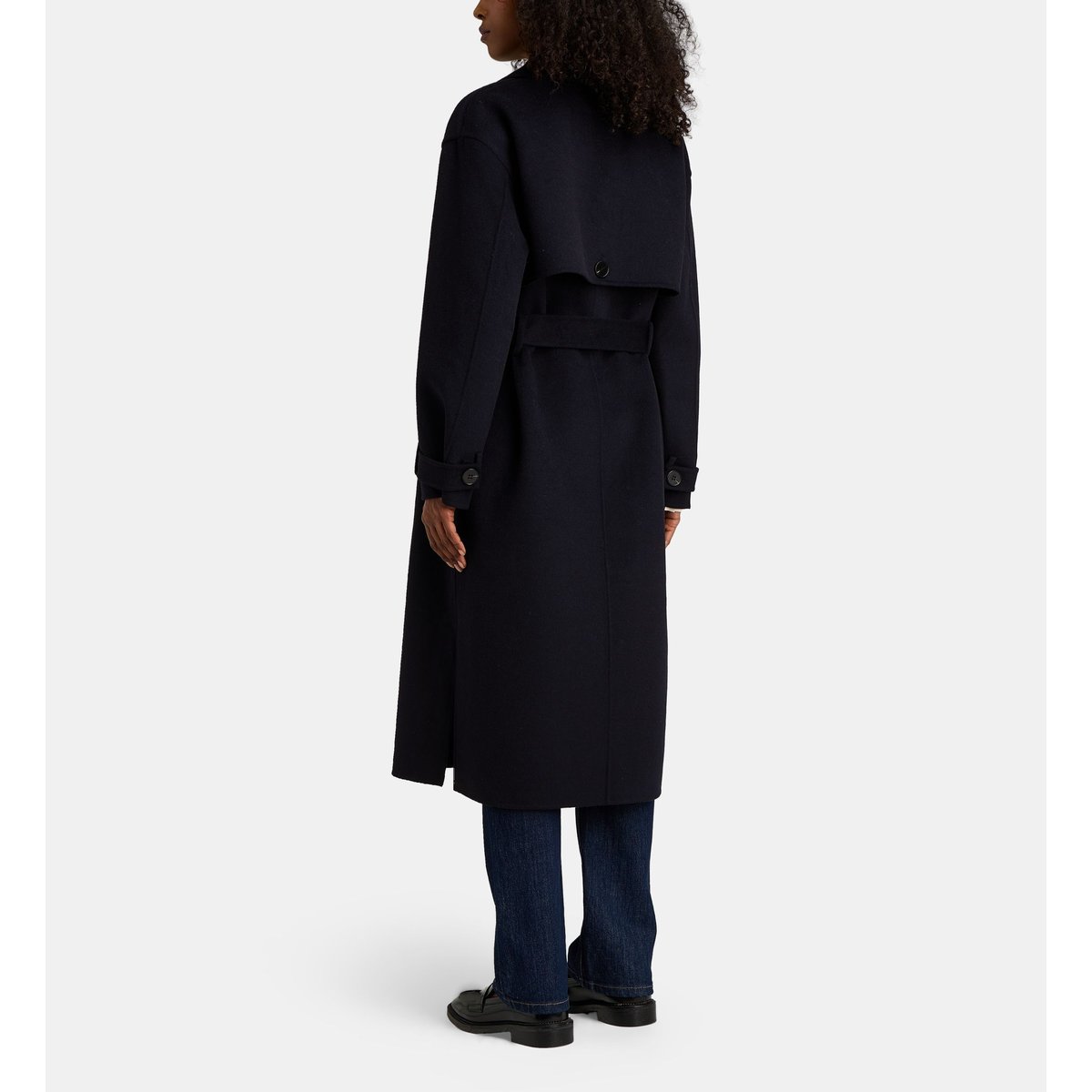 Manteau long levani laine recyclée mélangée bleu marine, JODHPUR