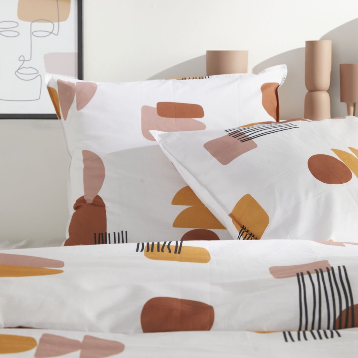Parure de lit imprimé graphique coton RETRO MOOD blanc, TODAY