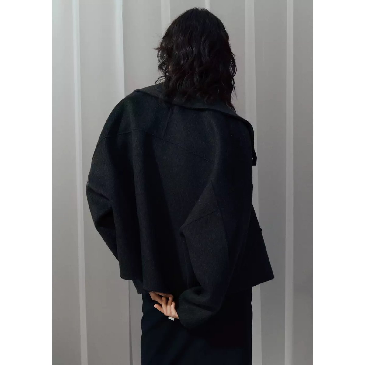 Veste laine col cheminée gris chiné foncé, MANGO