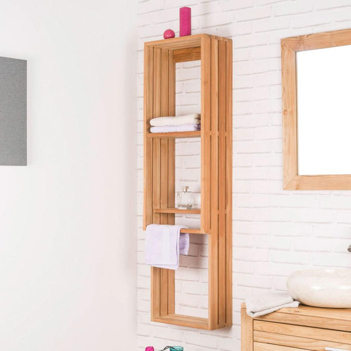 Colonne suspendu en teck rectangle porte serviette CARLA naturel, WANDA COLLECTION