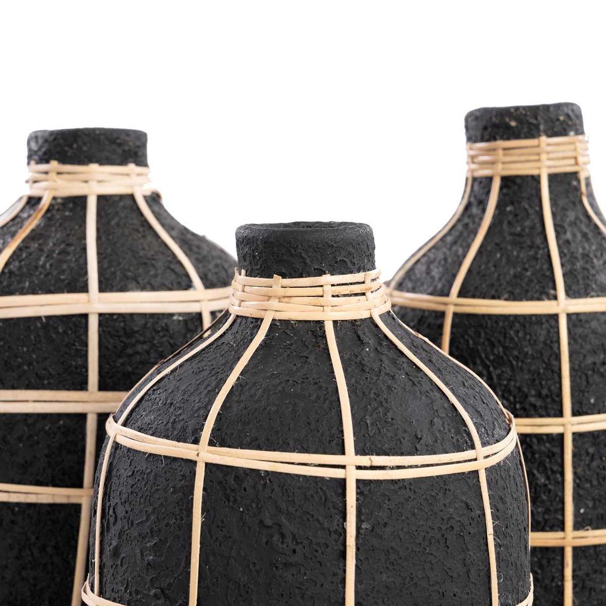 Vase en terre cuite et rotin WHOOPY noir beige, BAZAR BIZAR