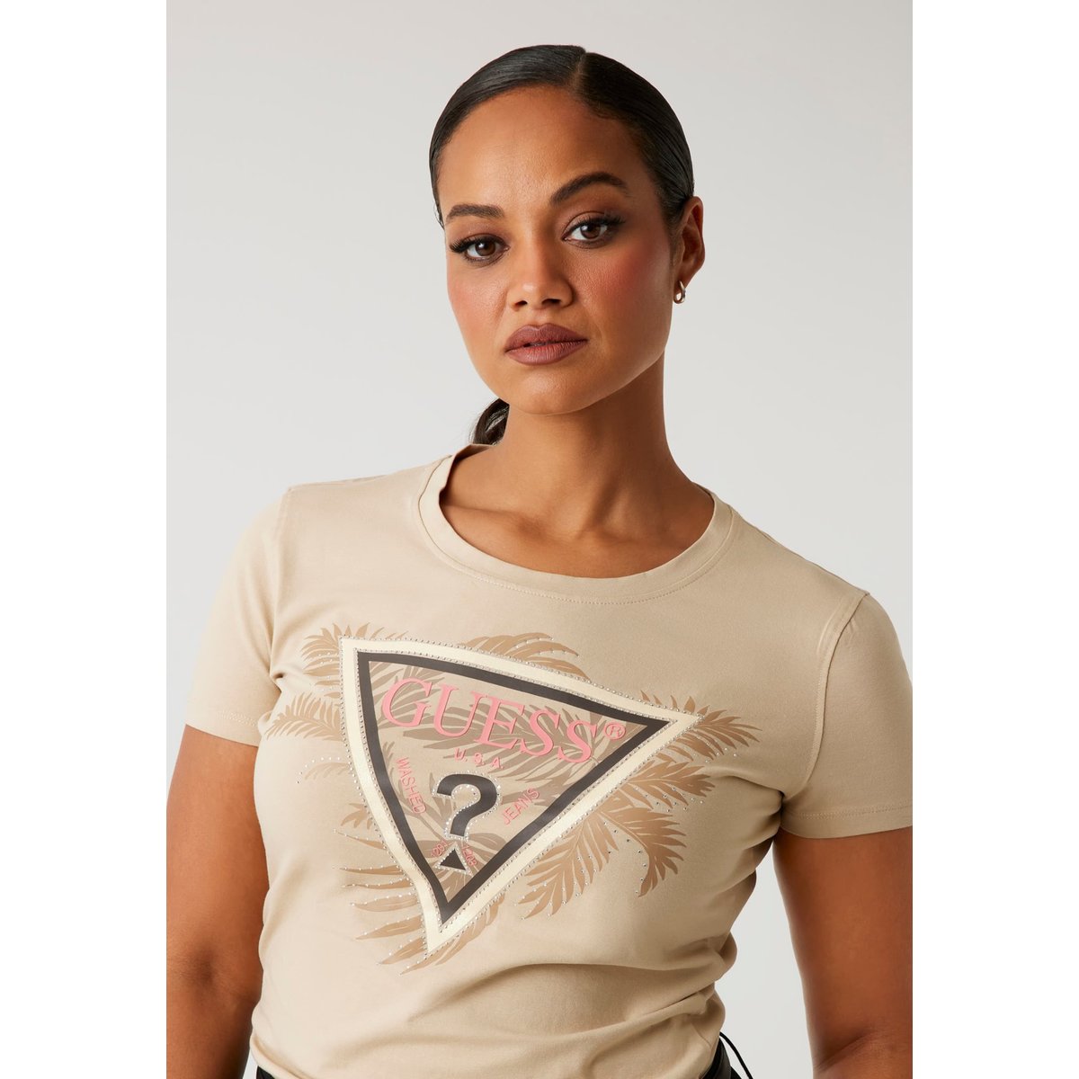 T-Shirt Logo Triangulaire beige, GUESS