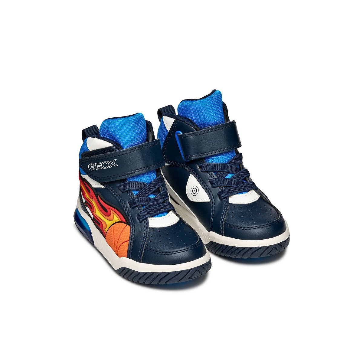 Kids Inek Breathable High Top LED Trainers navy/orange, GEOX
