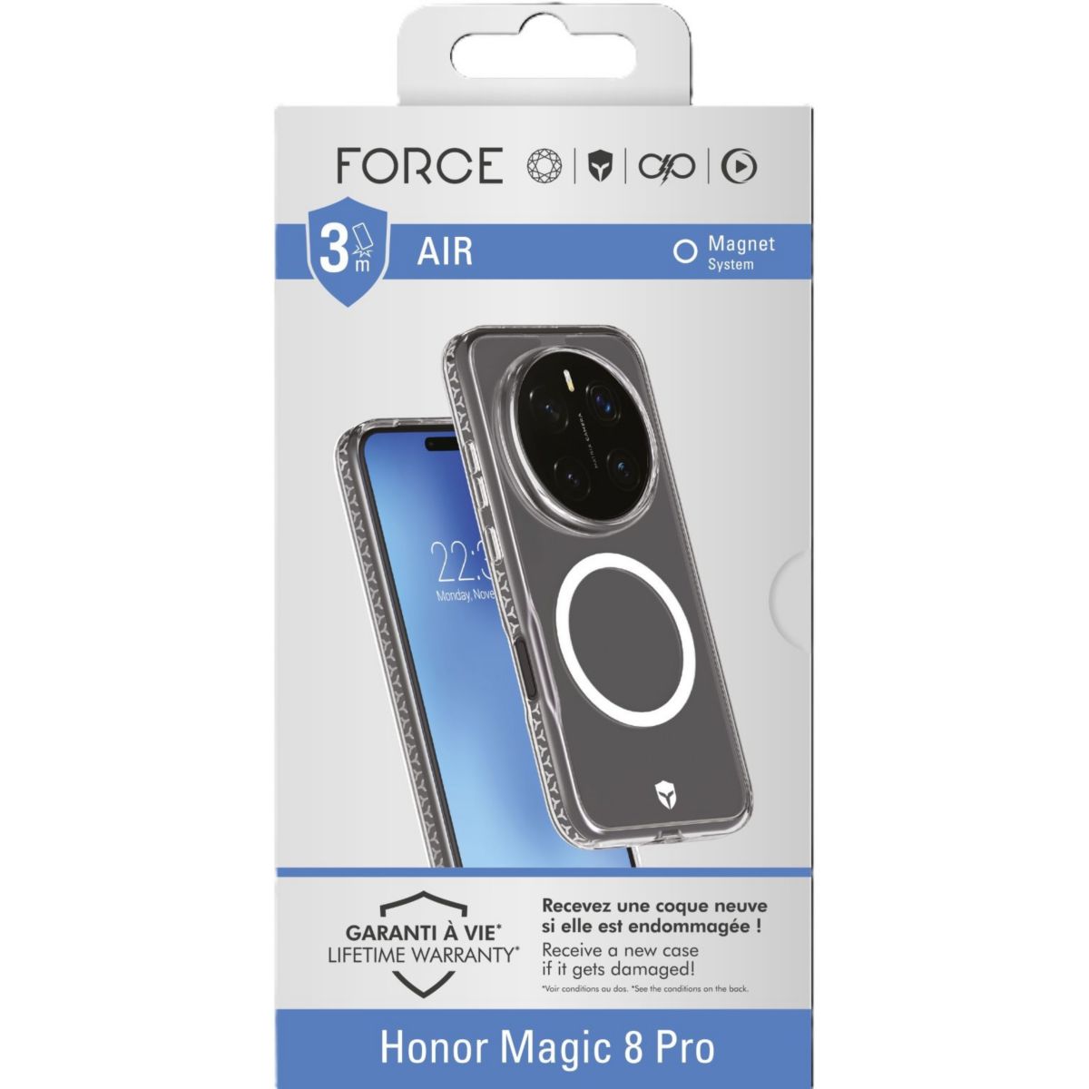 Coque Honor Magic 8 Pro transparente couleur unique, FORCE CASE