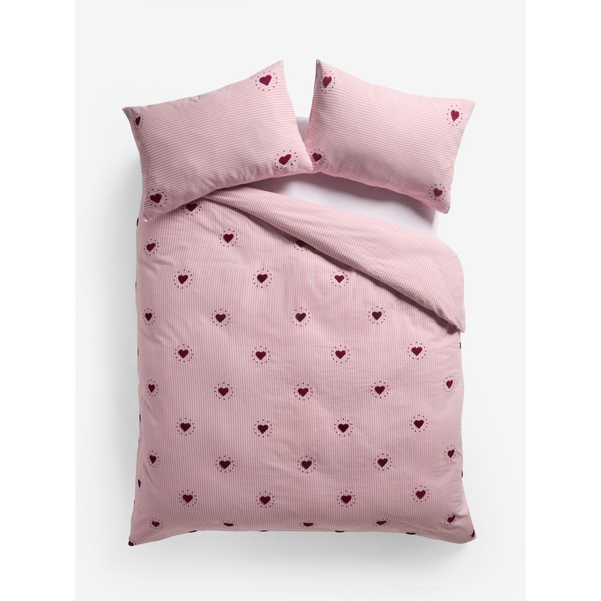 Parure de lit effet brossé à motif cœur tufté rose/rouge rayé, NEXT