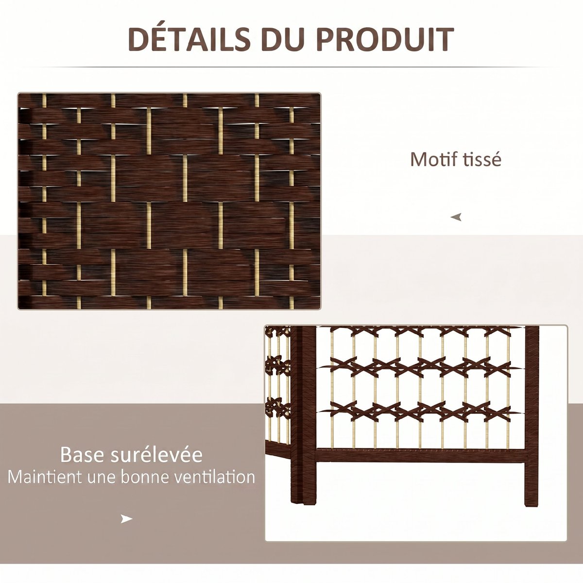 Cloison de séparation Bois Marron marron, HOMCOM