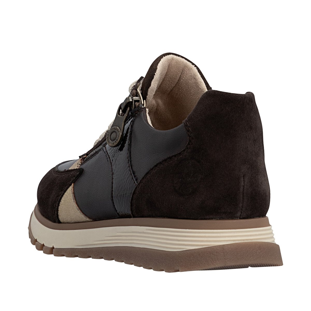 Baskets running en cuir brunes à talon plat avec lacets et zip latéral brun, RIEKER