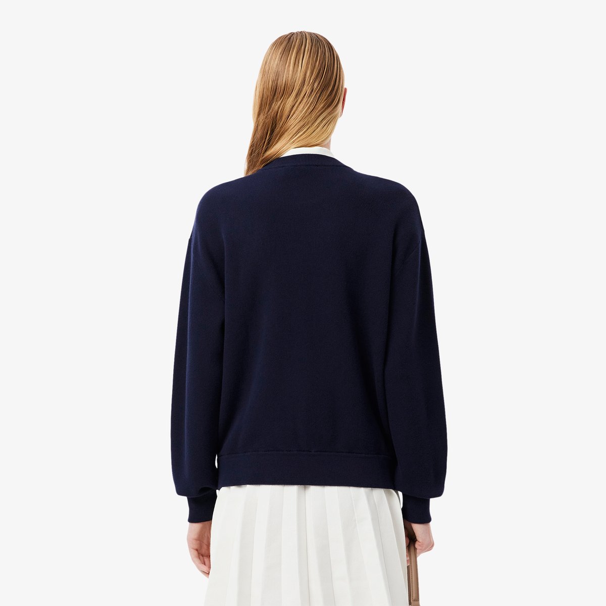 Pull relaxed fit col rond coton bleu-166, LACOSTE