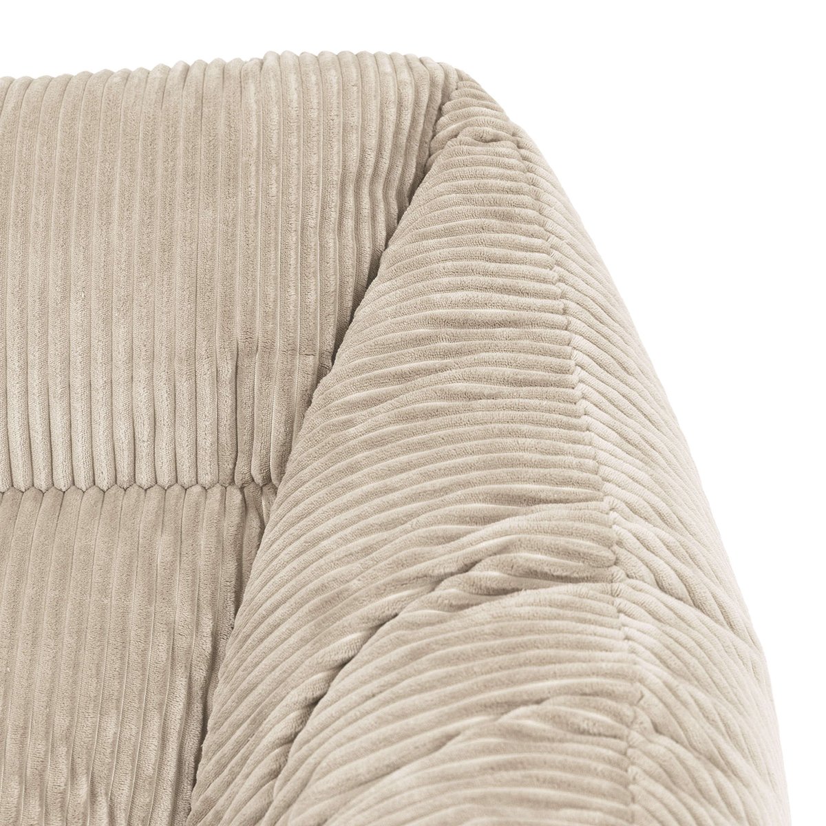 Pouf fauteuil salon et son repose-pied rond velours côtelé Oeko-Tex® - NATALIA beige galet, ICON