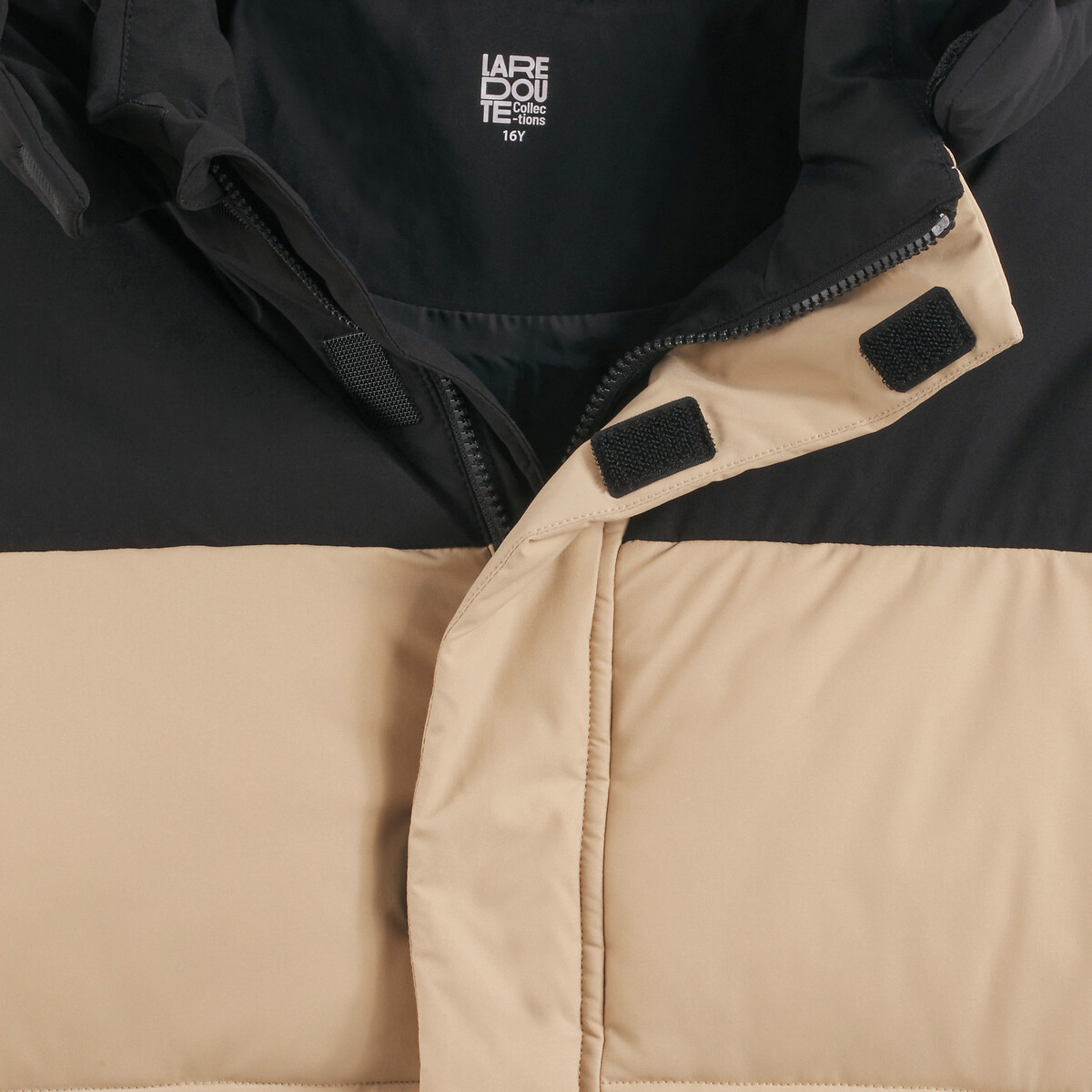 Warm Hooded Padded Jacket black/beige, LA REDOUTE COLLECTIONS