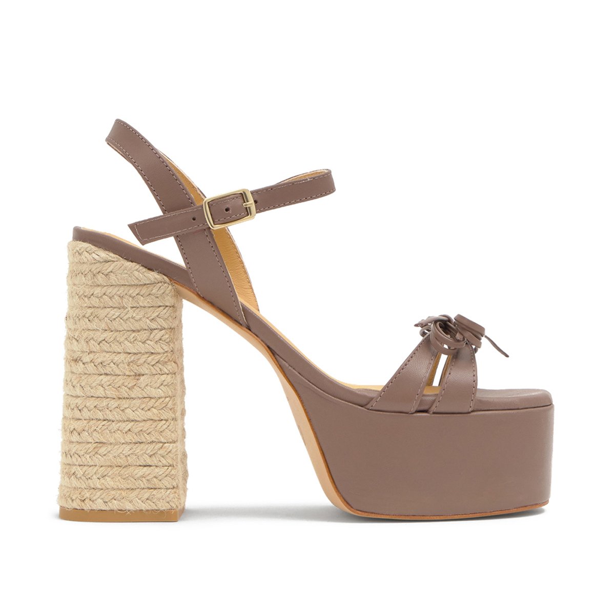 Sandales à talon bloc en jute tressé avec nœuds décoratifs FLORINA ULTRA PLATFORM taupe, CASTANER