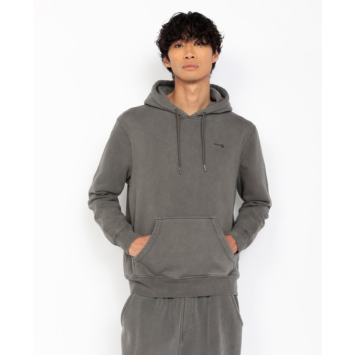 Sweatshirt à capuche effet délavé charbon, SCHOTT