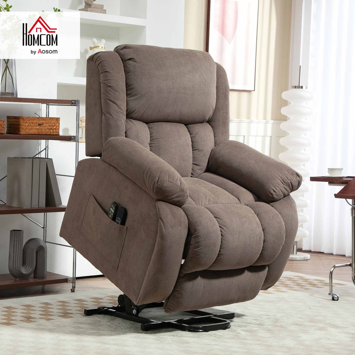 Fauteuil releveur multifonctionnel Velours marron clair, HOMCOM