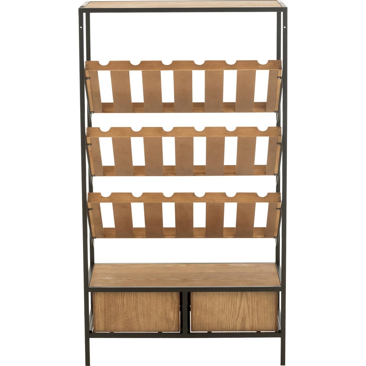 Meuble bar rectangulaire en bois pour rangement bouteilles bois naturel et noir mat, RECOLLECTION