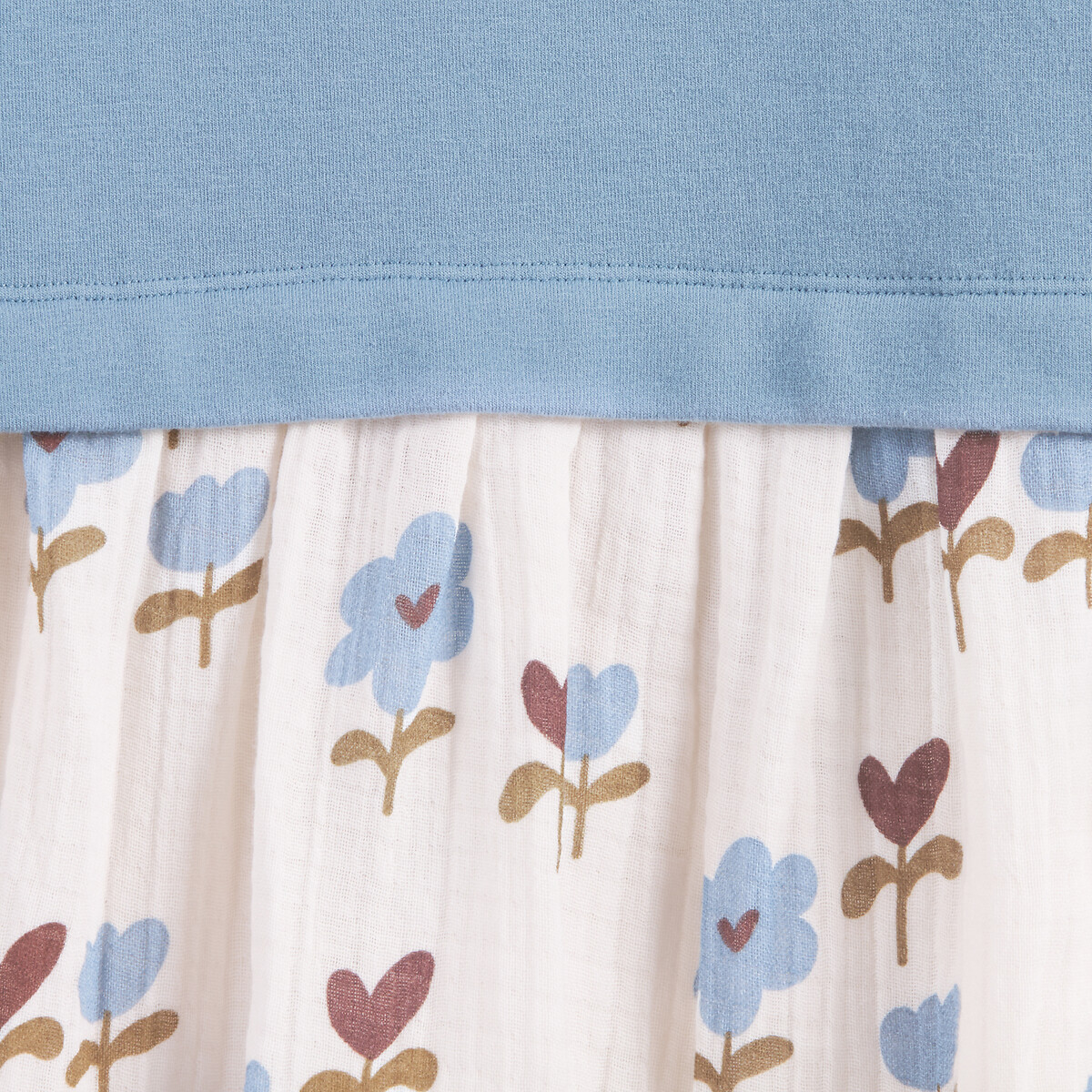 Long Sleeve Overlay Dress blue + ecru print, LA REDOUTE COLLECTIONS