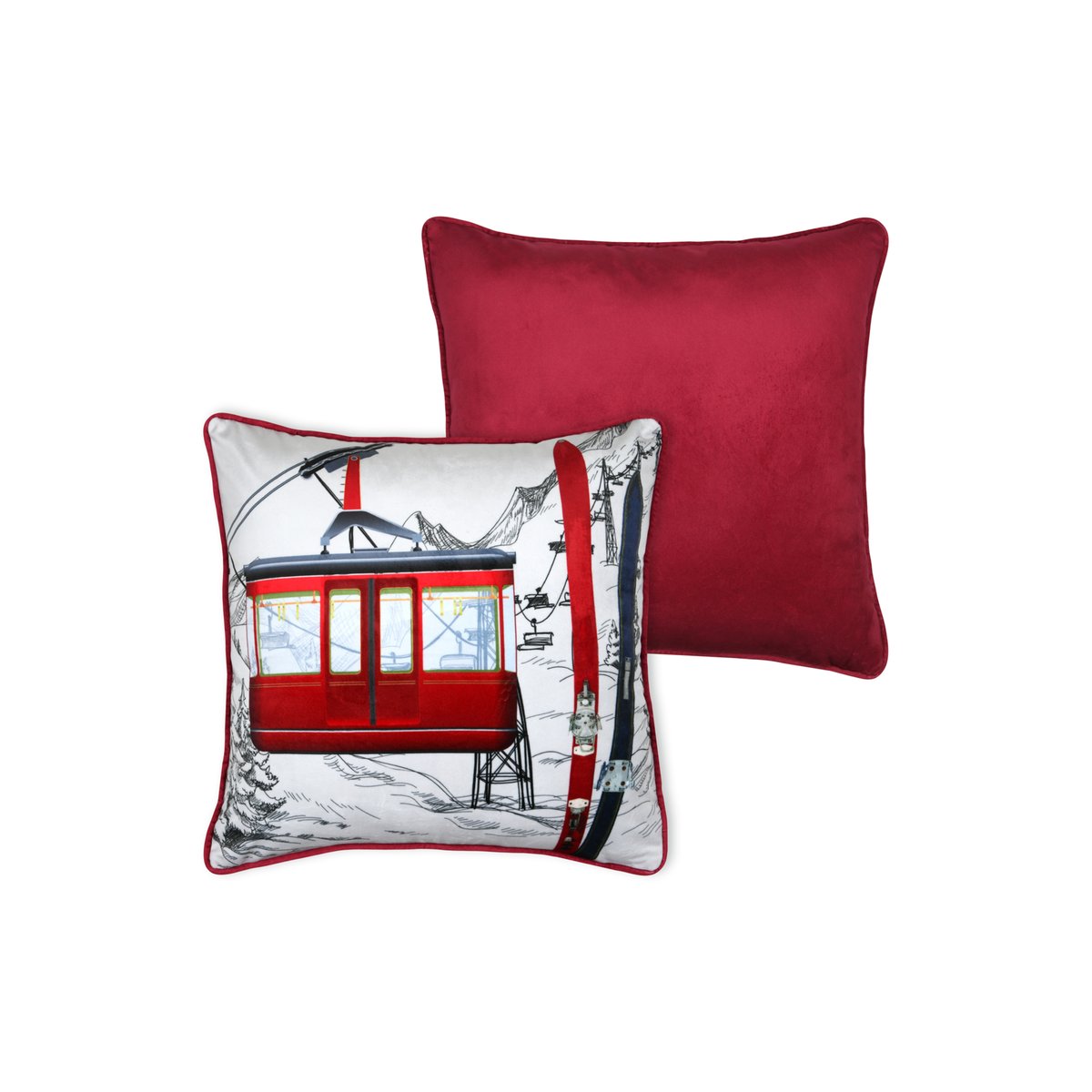 Coussin décoratif carré à motif téléphérique rouge, LOVELY CASA