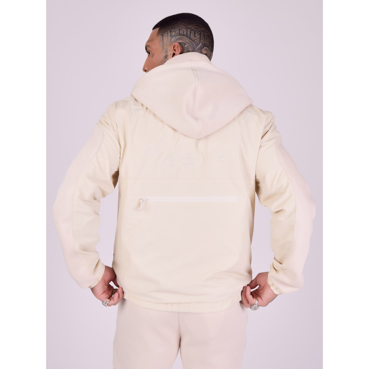 Veste à capuche bi-matière matelassage rond ivoir, PROJECT X