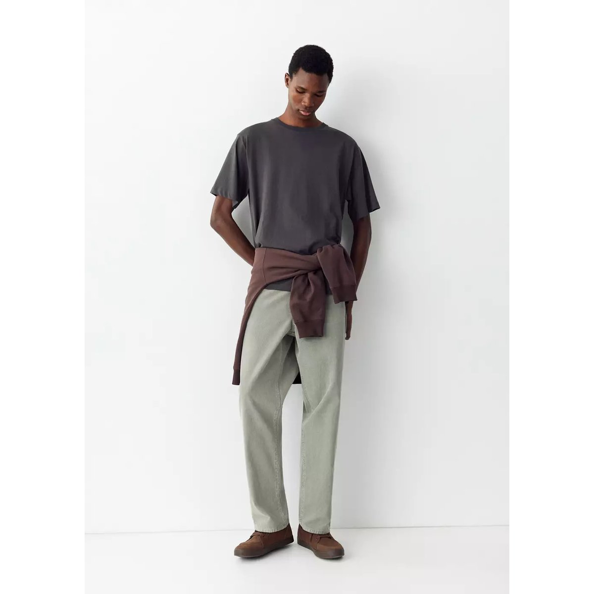 Jean droit en velours côtelé kaki, MANGO TEEN