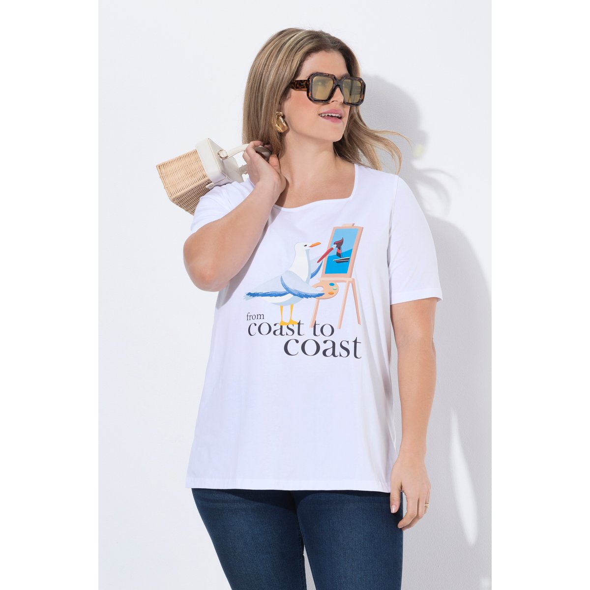 T-shirt imprimé mouette blanc neige, ULLA POPKEN