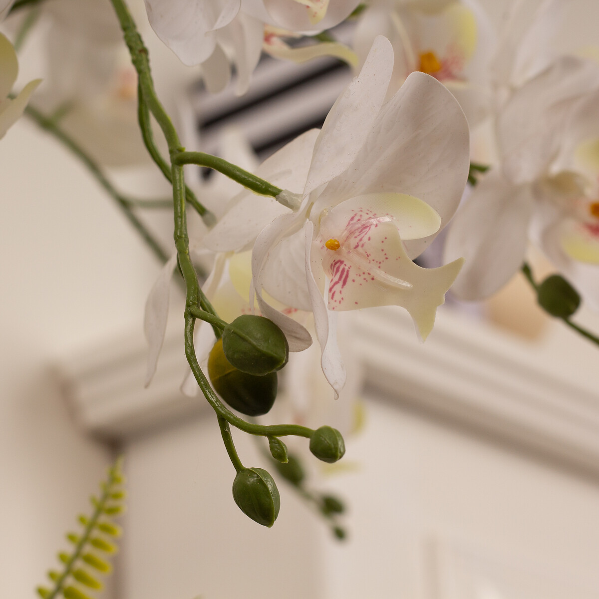55cm Real Touch 5-Stem Orchid with Fern in Glass Pot white, SO'HOME